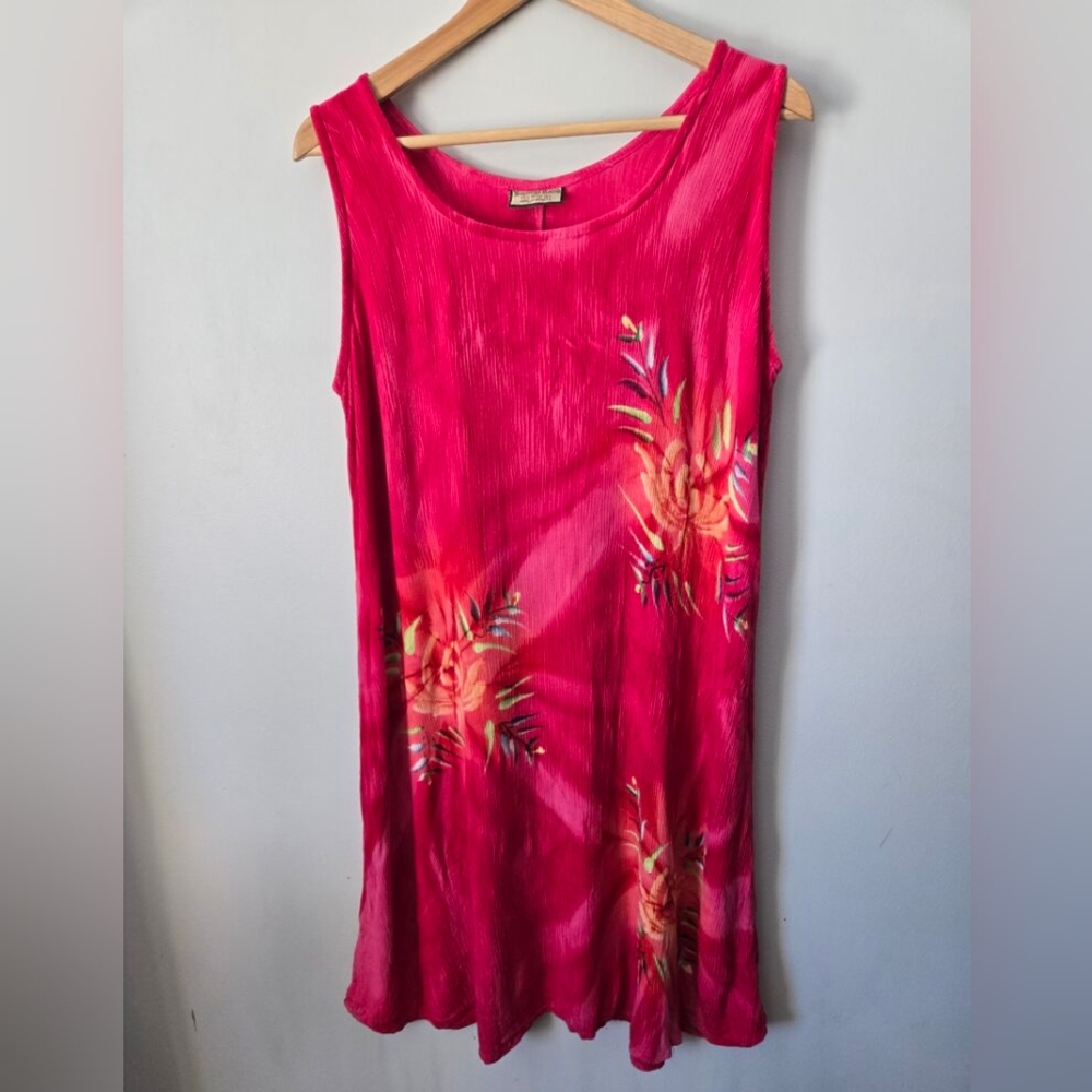TROPICAL BATIK beautiful and comfy pink rayon dress